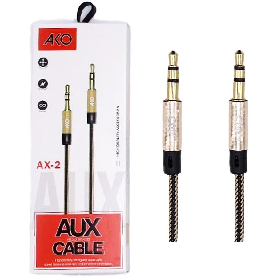 کابل Aux برند Ako مدل Ax-2 یکمتری کنفی سر فلزی رنگ ابی