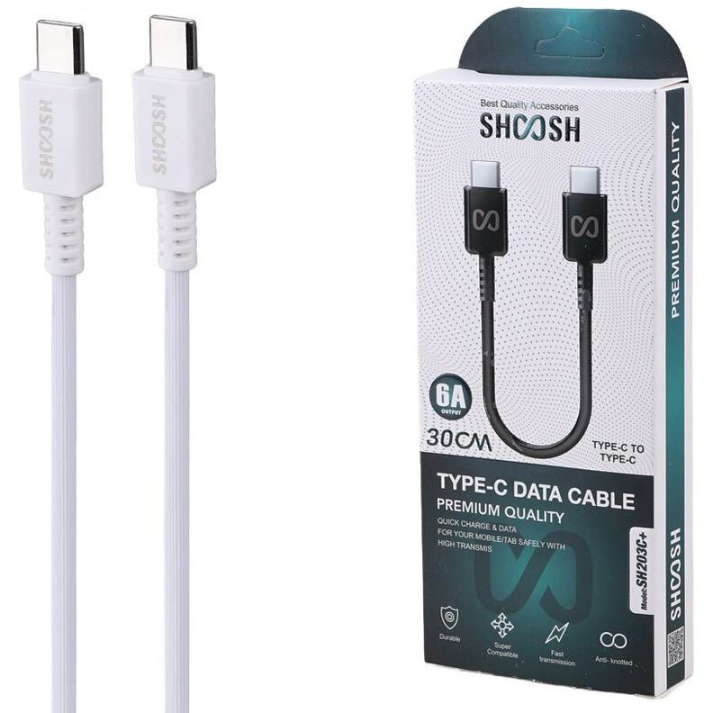 کابل تایپ سی شوش مدل SH203C فست شارژ ۶ آمپر طول ۳۰ سانتی‌متر