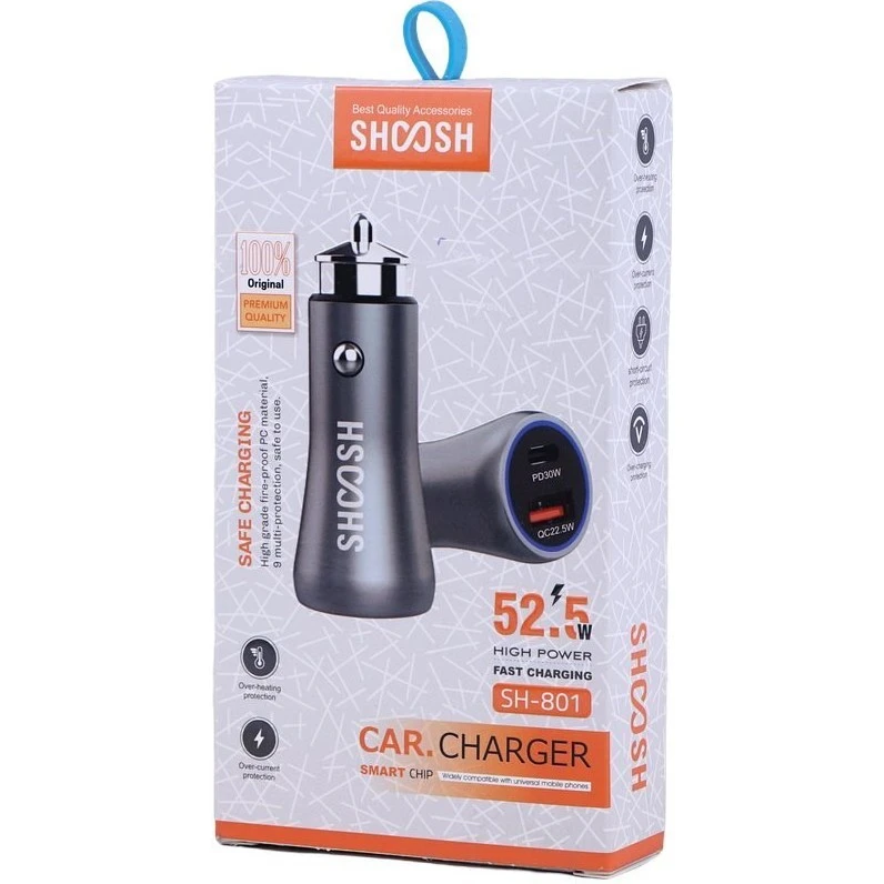 شارژر فندکی 30 وات دو پورت شوش مدل SH-801